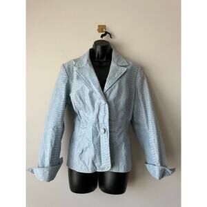 Vintage Y2K Pamela McCoy Blue Snakeskin Leather Jacket Blazer